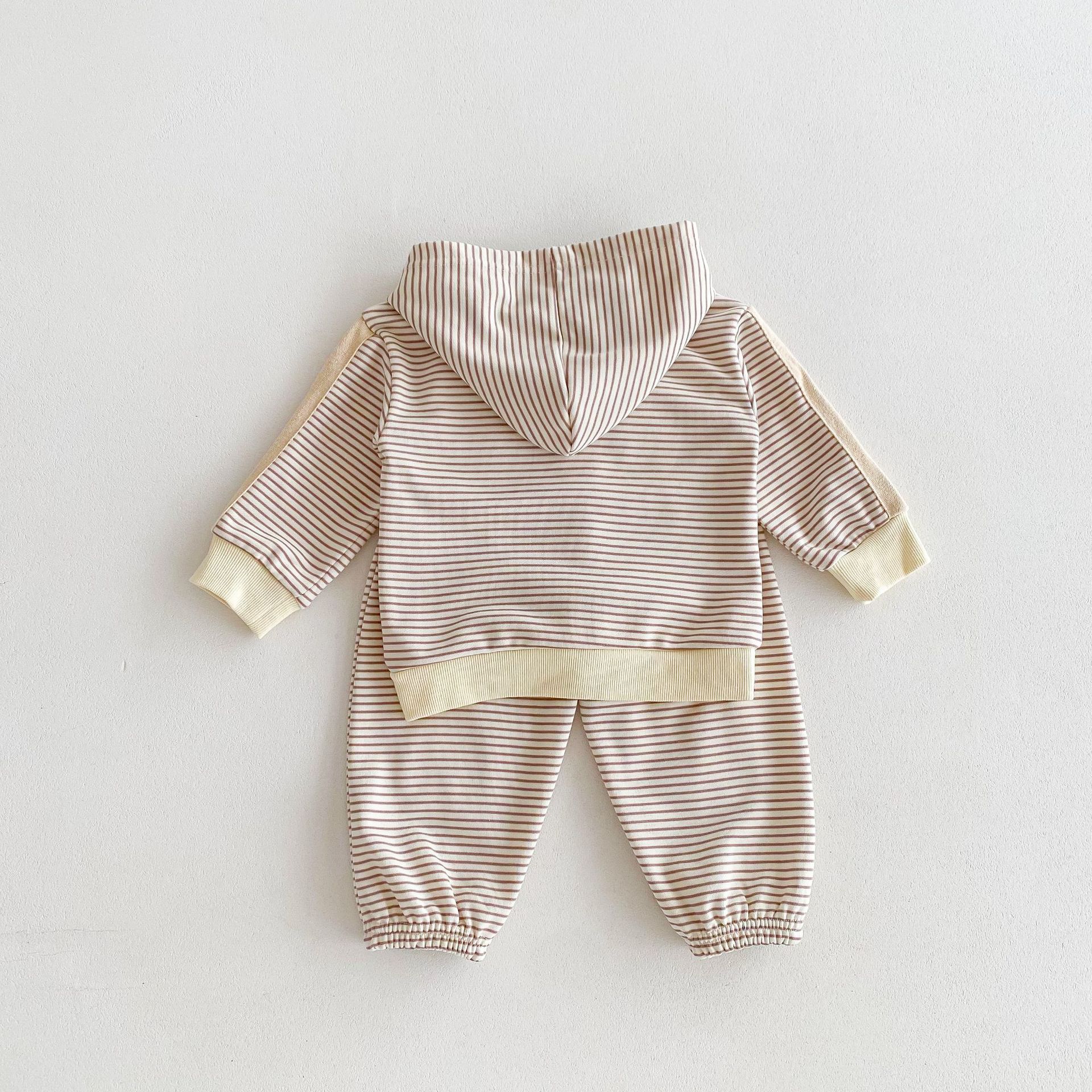 Striped Patch Hooded Sweatshirt And Pants Set