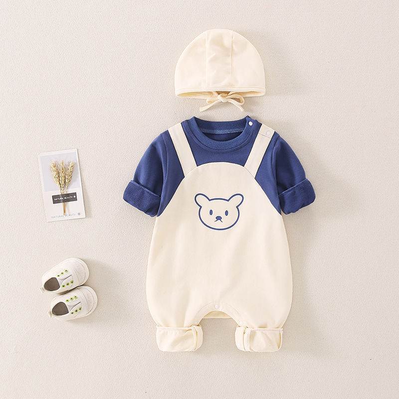 Bear Color Block Romper with Hat