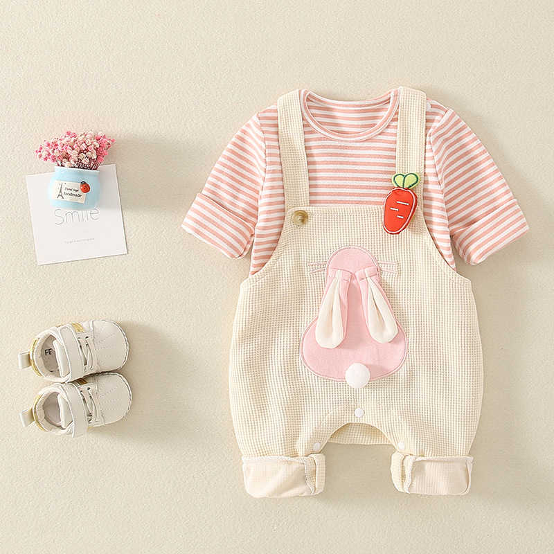 2 Piece Baby Girls Striped Overalls Set