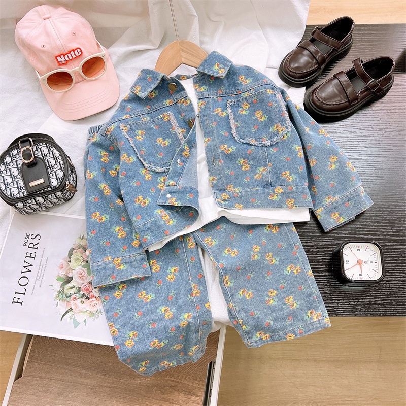 2- Piece Baby Toddler Girls Printed Denim Set