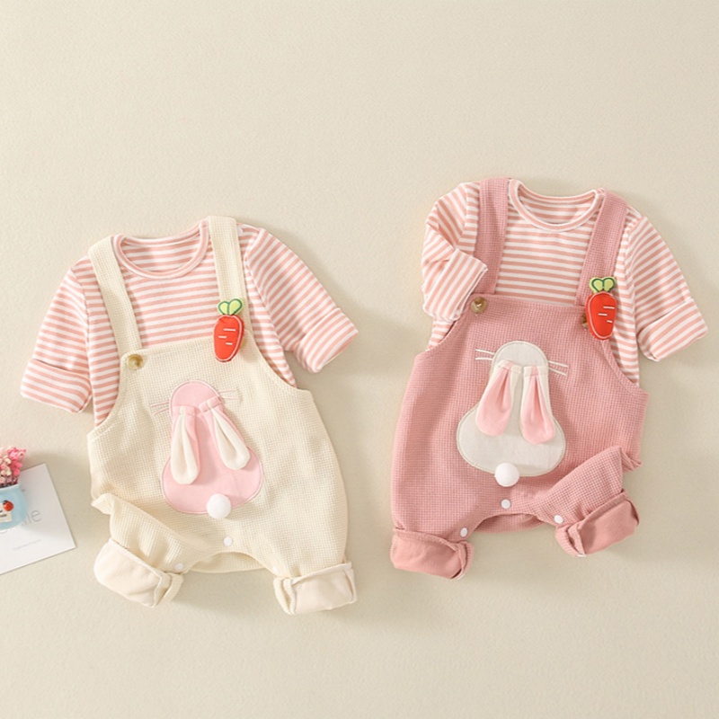2 Piece Baby Girls Striped Overalls Set