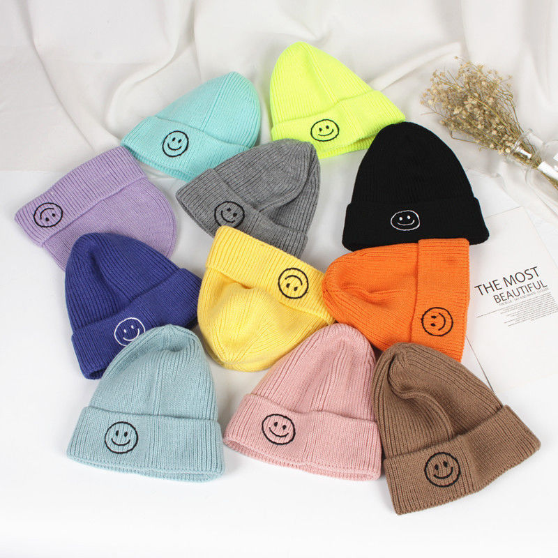 Baby Solid Color Smiley Knit Hat
