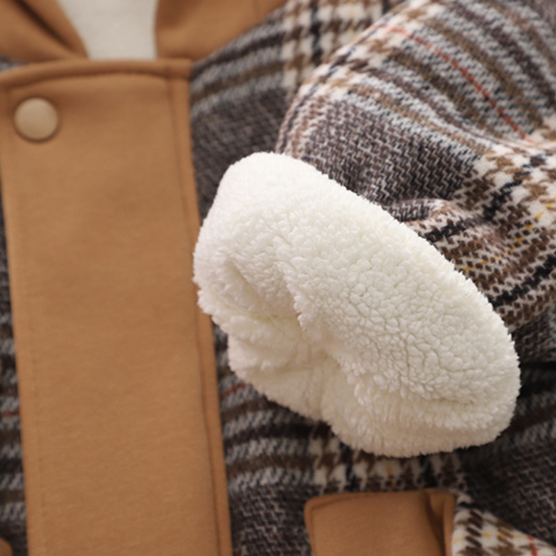 Toddler Bear Pendant Classic Plaid Cotton Jacket