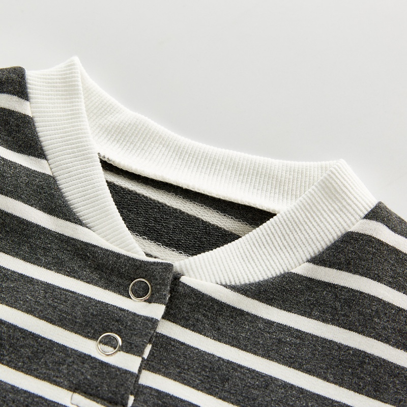 Baby Striped Pocket Stand-Up Collar Romper