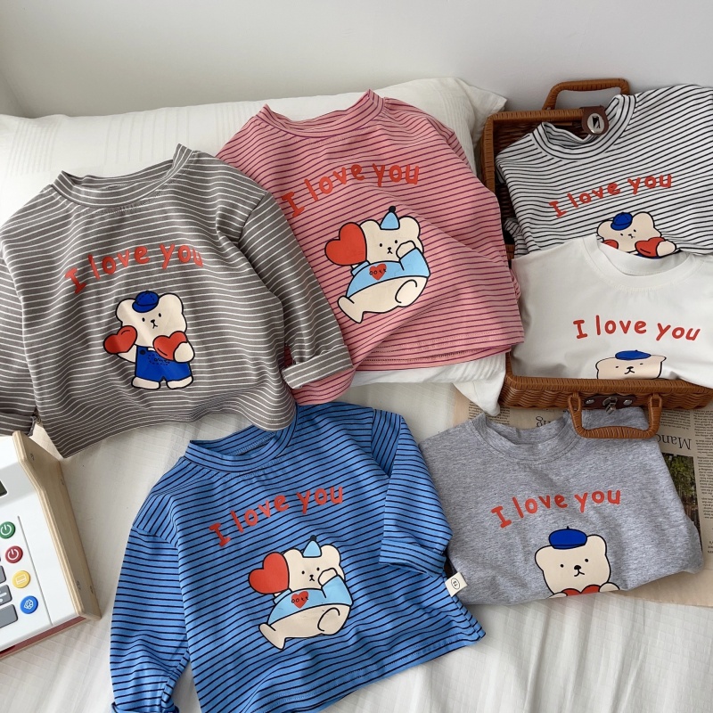 I LOVE YOU Baby Toddler Letter Print Striped T-Shirt Top