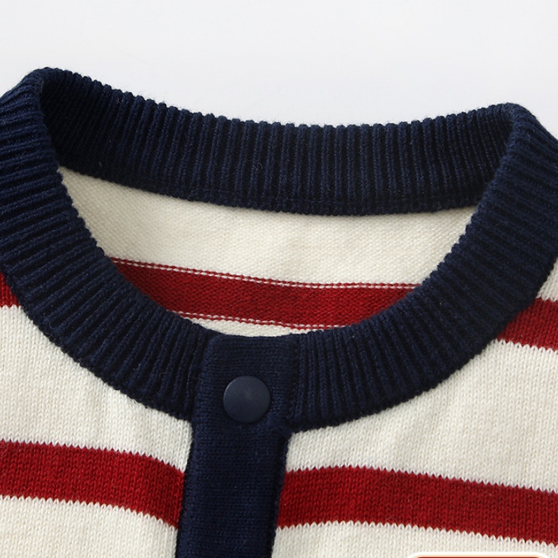 Baby 3D Bear Red Striped Sweater Romper