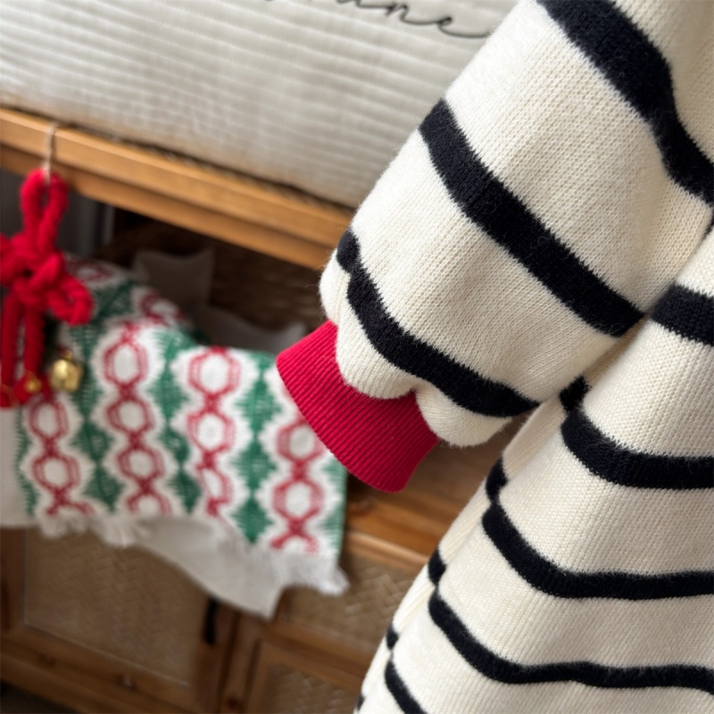 Baby Girl Striped Knitted Sweater Romper