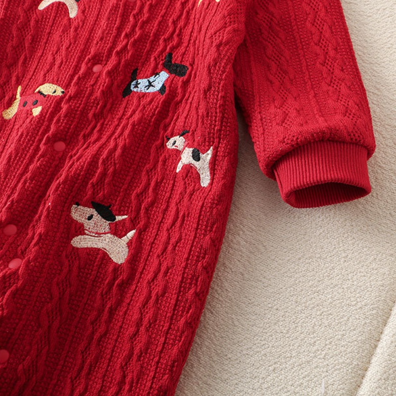 Baby Dog Print Sweater Double Layer Romper