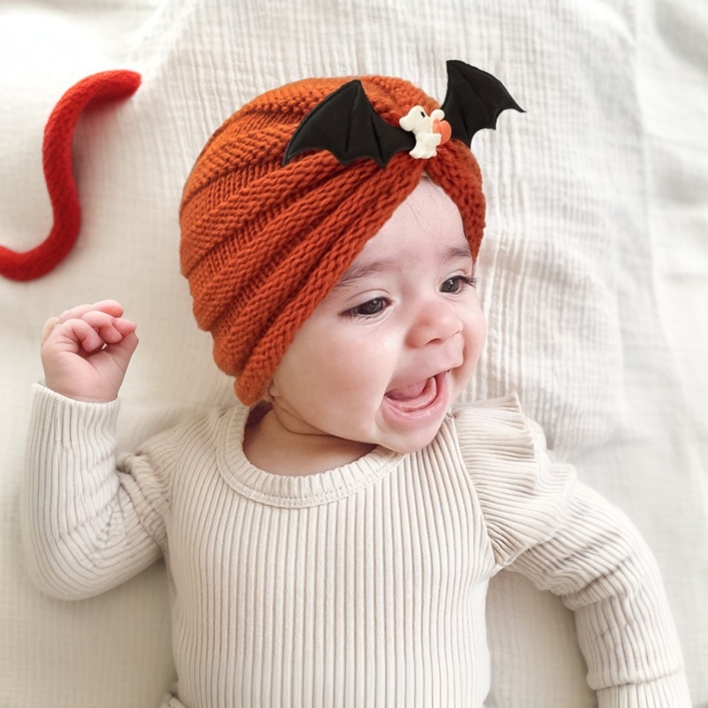 Baby Halloween Pumpkin Bat Knitted Hat
