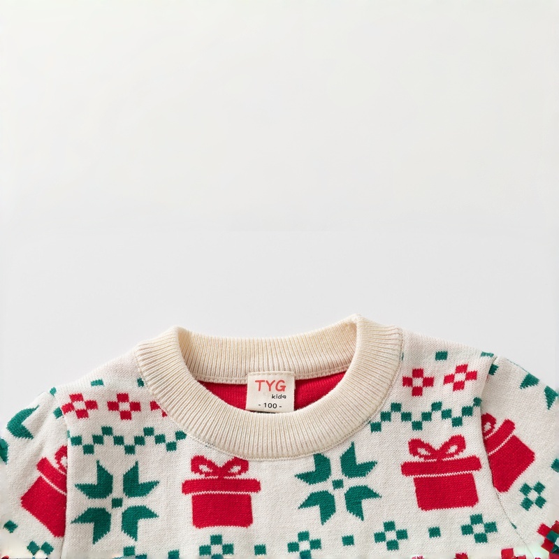 Kids' Christmas Print Color-Block Sweater