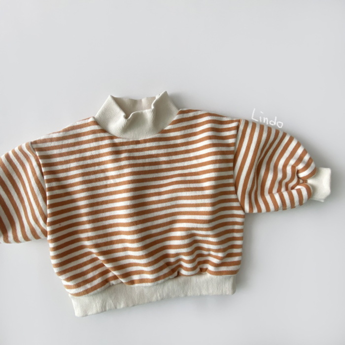 Baby High Collar Striped Fleece Lined Sweatshirt