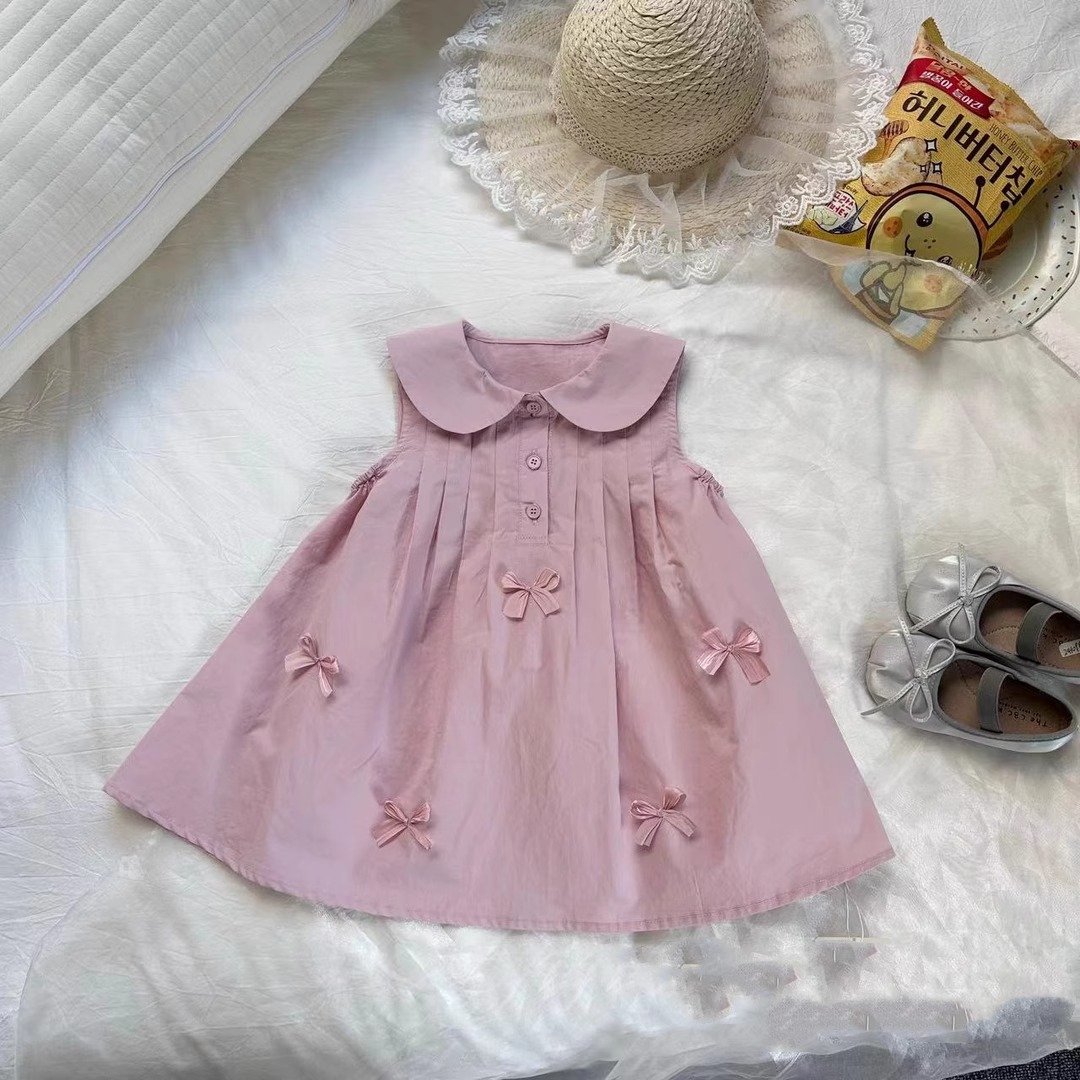 Toddler Girl Bow/Flower Baby Collar Sleeveless Dress