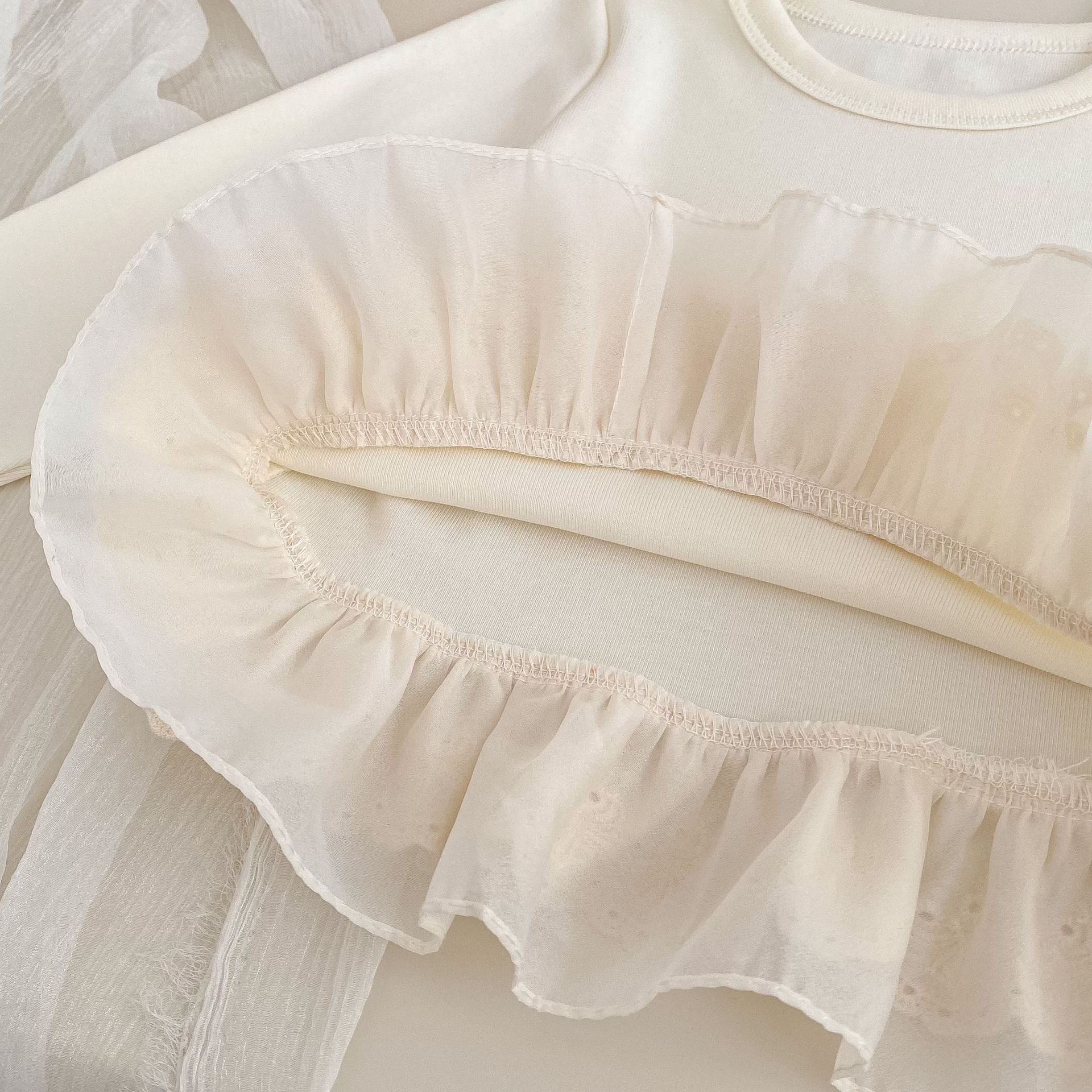 Baby Toddler Girl Solid Color White Lace Top/Blue Denim Pants