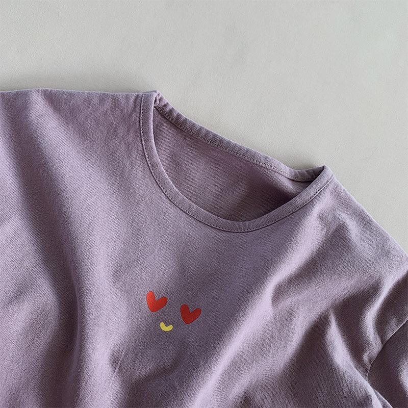 Kid Retro Purple Solid Color Casual T-Shirt