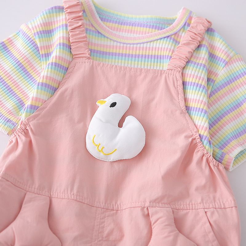 Toddler 2-Piece Duck Striped Overalls Set