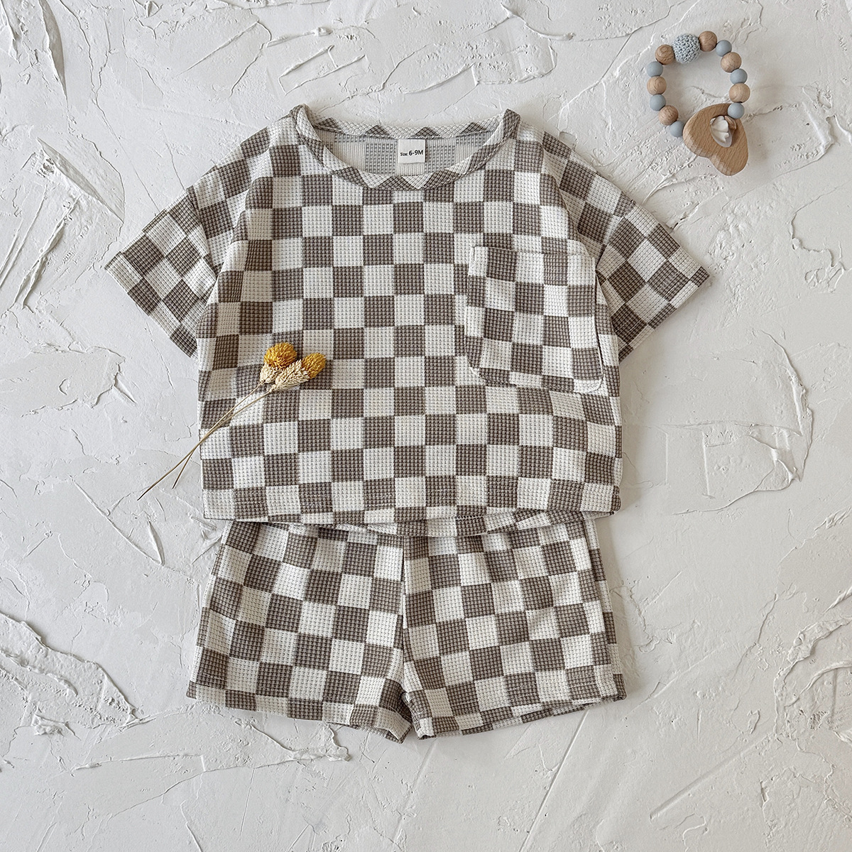 Baby 2-Piece Checkerboard Pattern Waffle Set