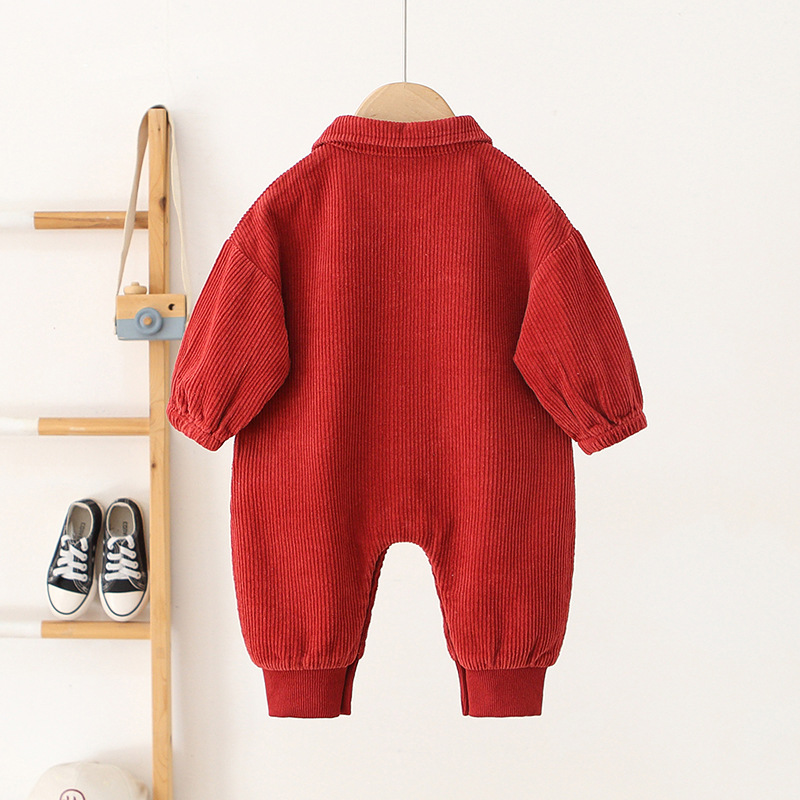 Baby Solid Color Corduroy Cargo Romper