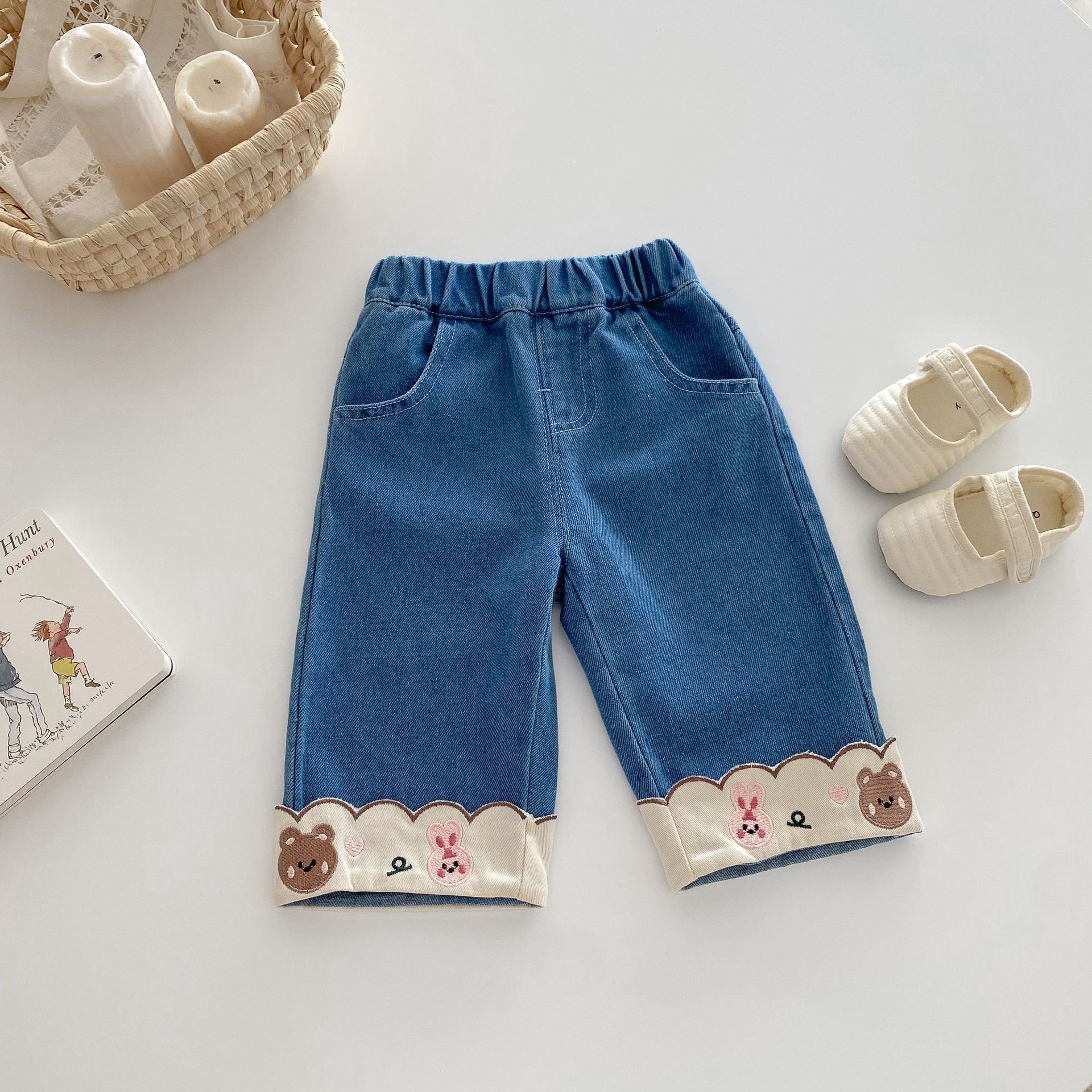 Baby Toddler Flower Bear Denim Pants