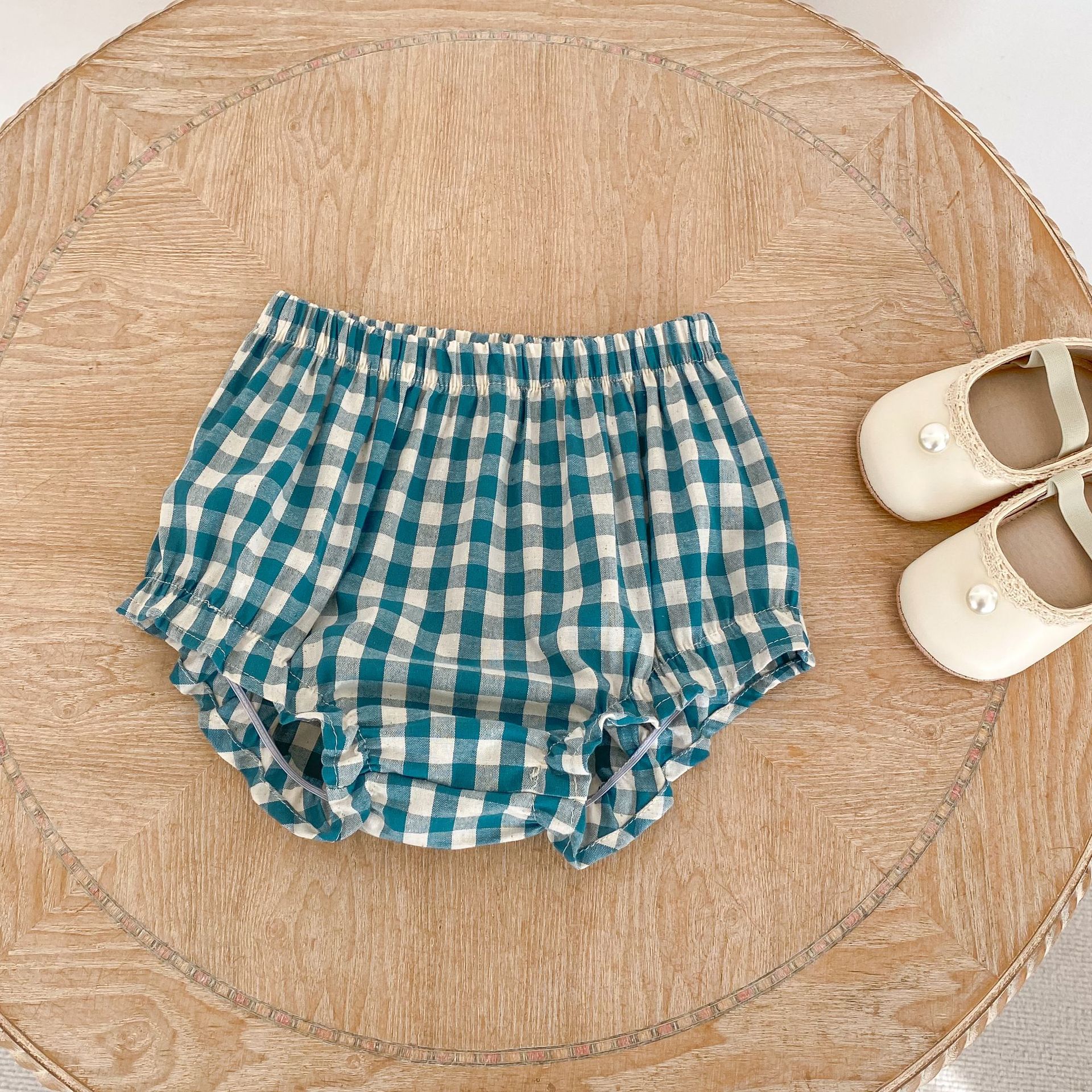 Baby Plaid Ruffle Bollar Top and Shorts Set