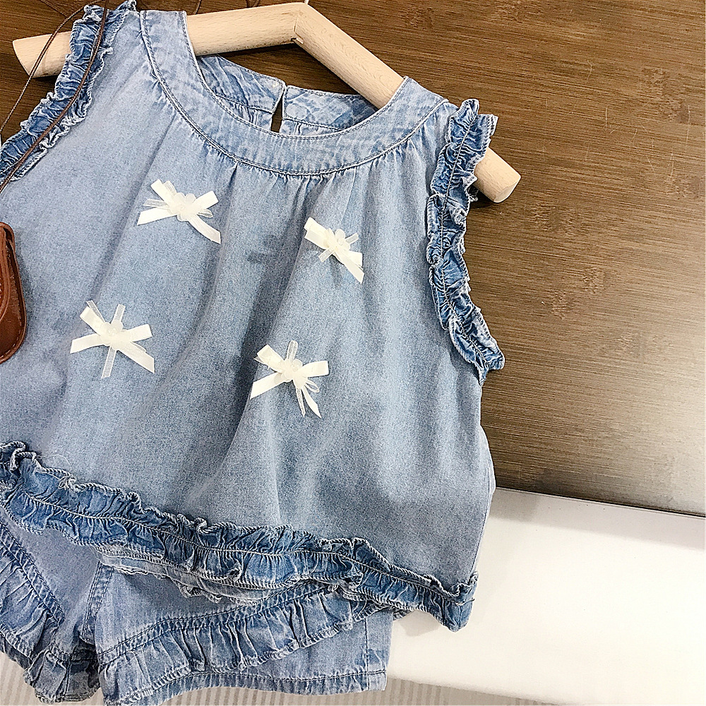 Kid Girls Bow Tie Sleeveless Vest and Pants 2-piece Set