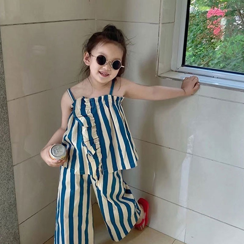 2-Piece Toddler Girls' Striped Tank Top & Wide-Leg Pants Set