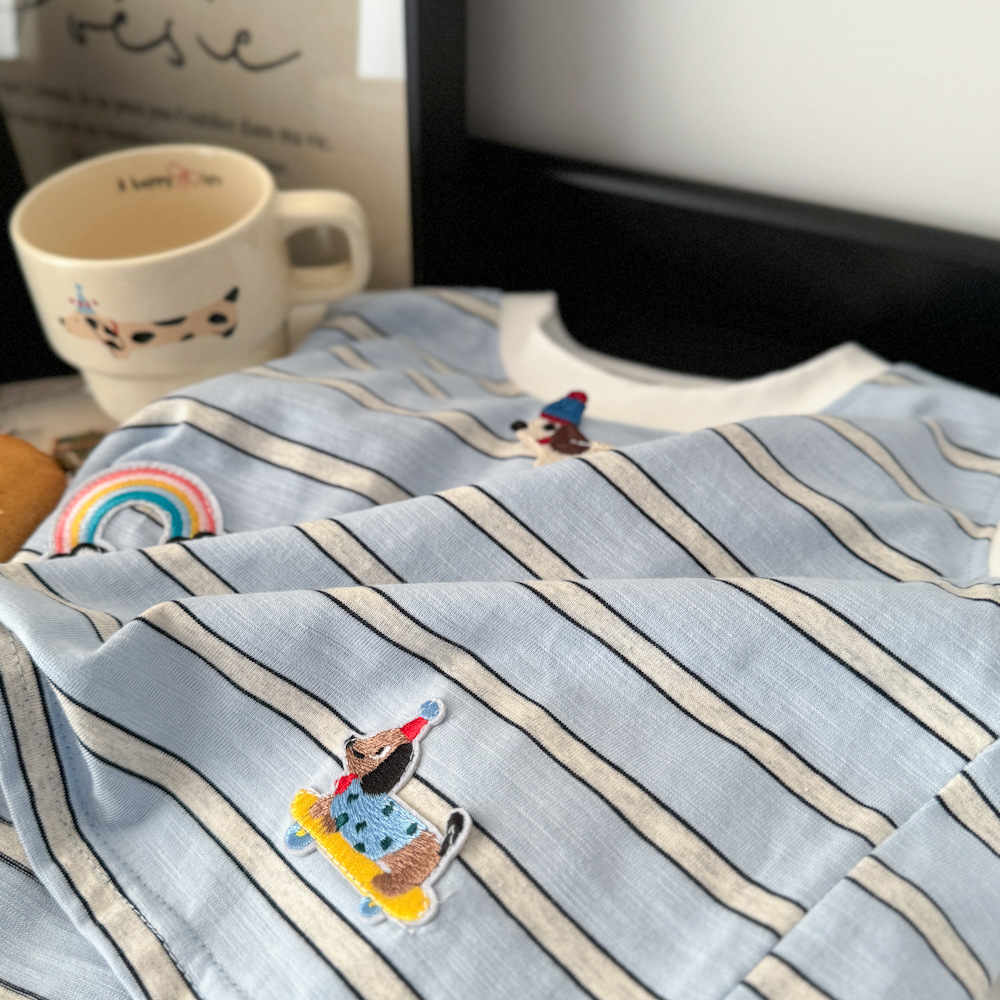 Kids Rainbow Puppy Striped Vest Top and Pants Set