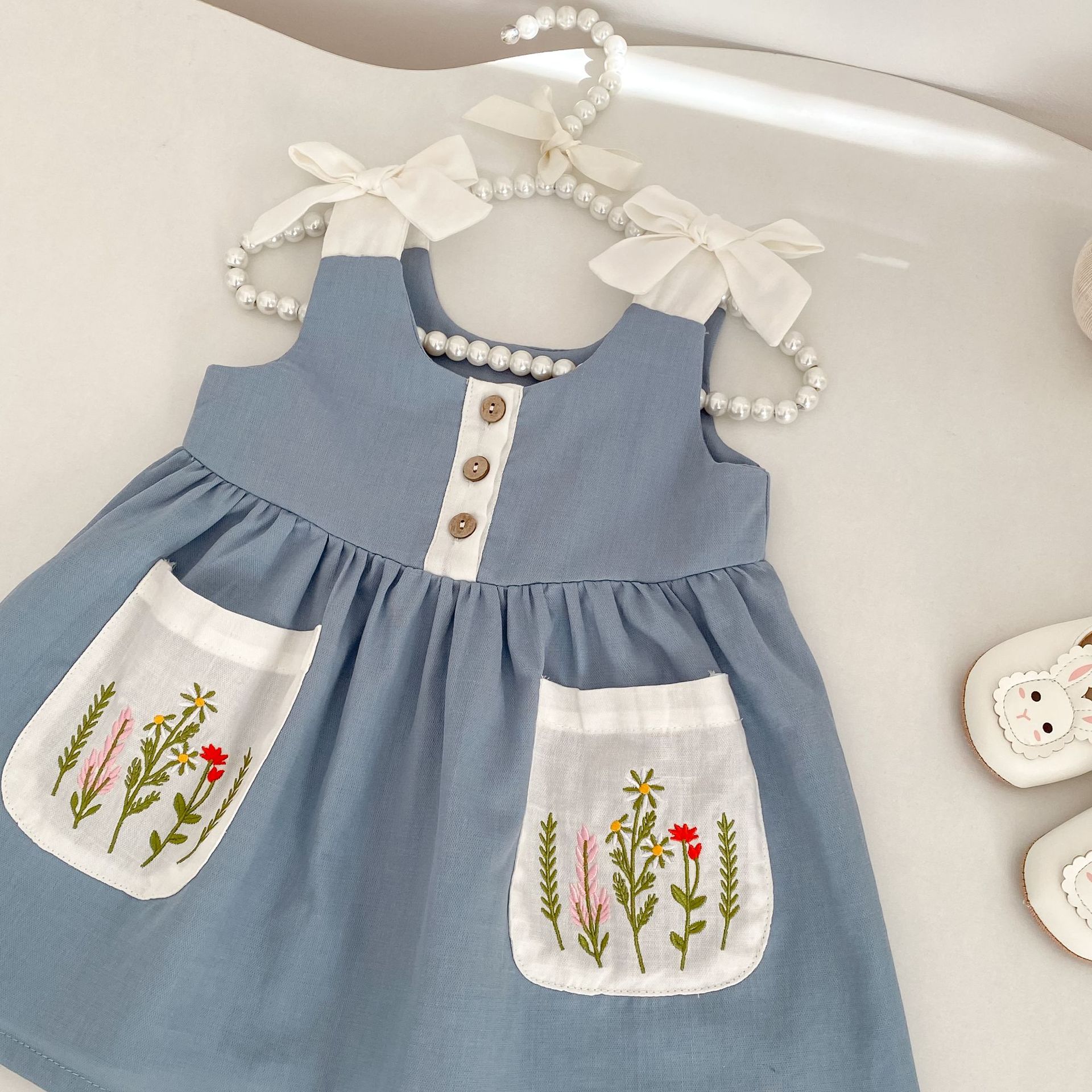 Baby Toddler Bow Knot Floral Pleated Dress
