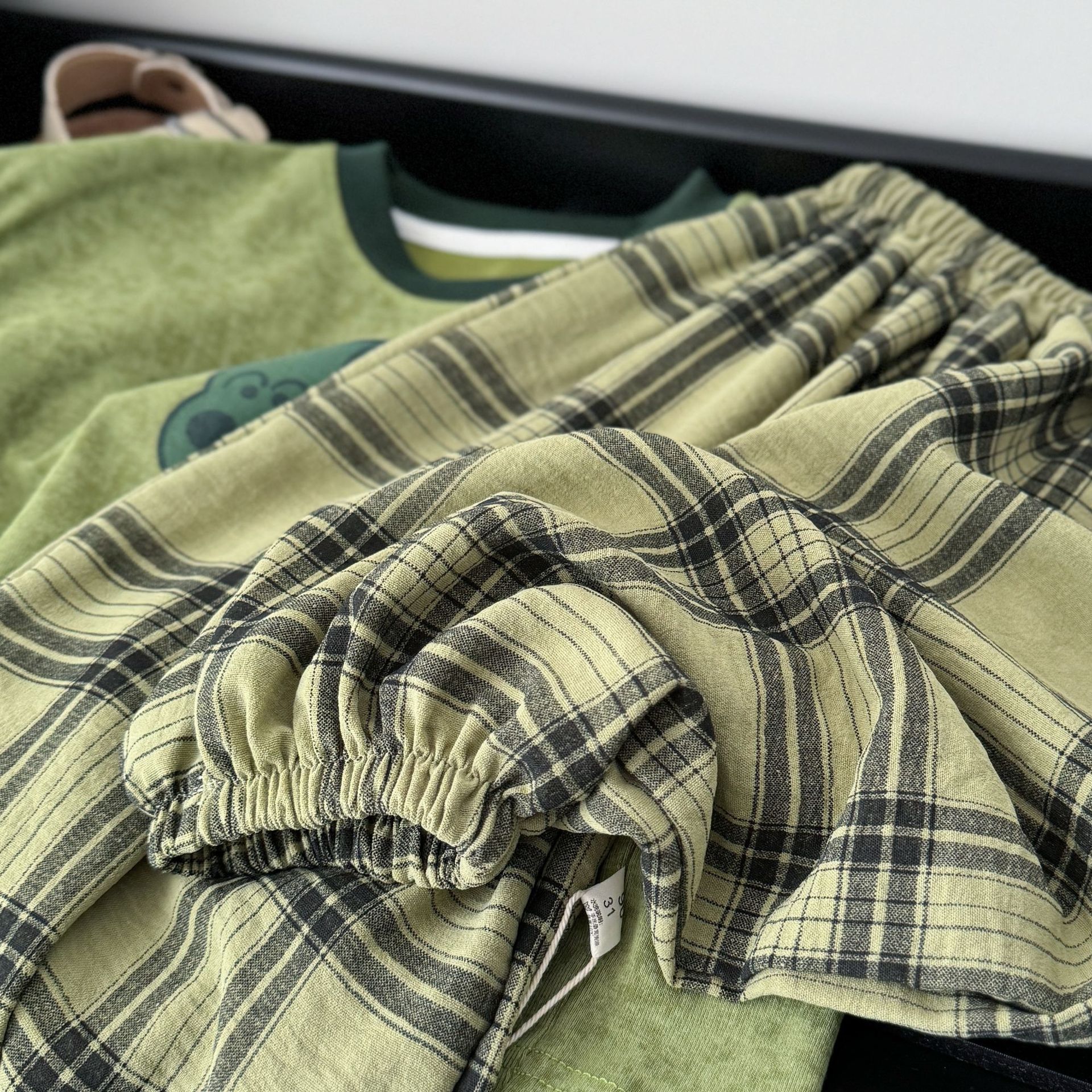 Baby& Kid Dog Pattern Vest Top and Plaid Pants Set