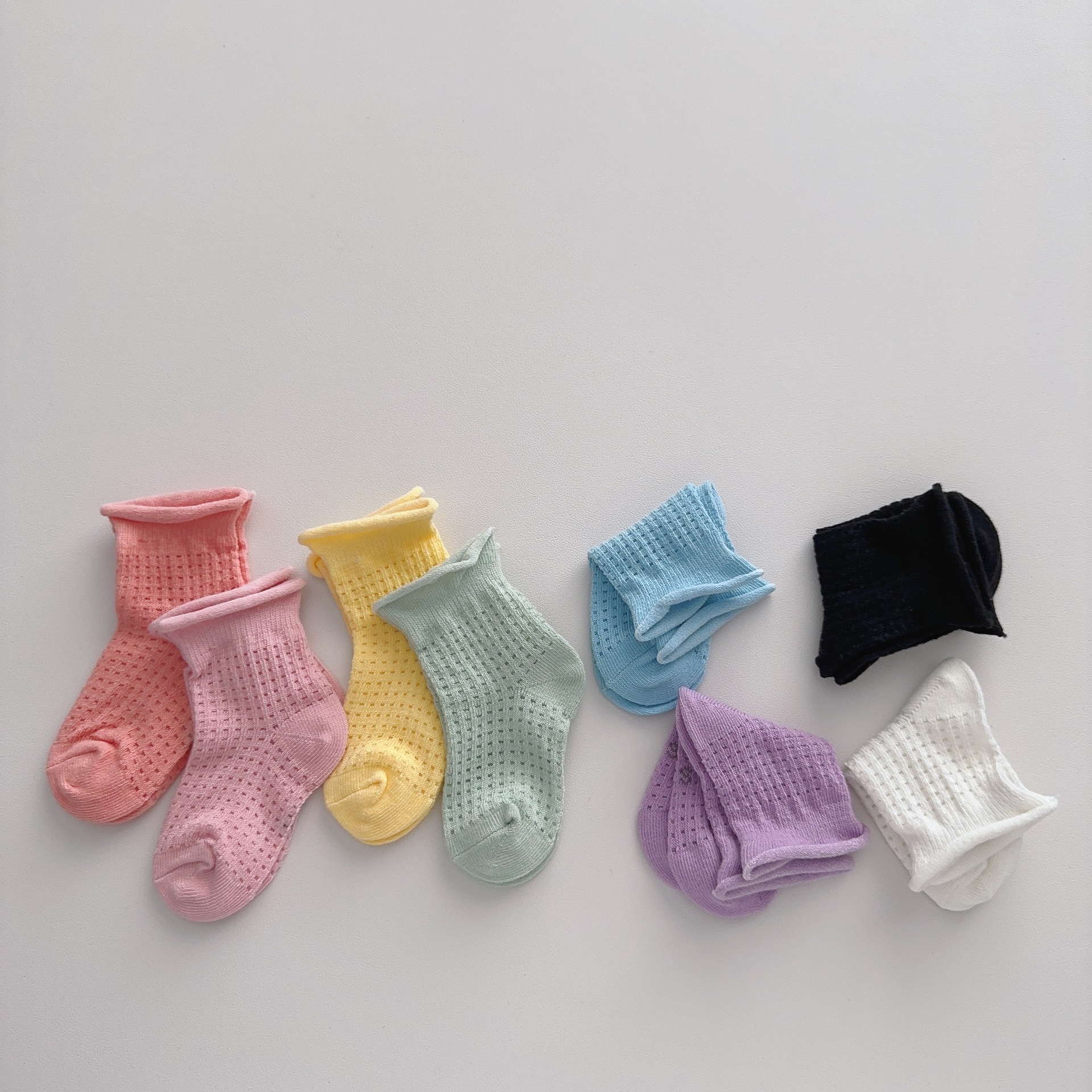 Baby& Kid Mesh Rolled-up Solid Color Socks
