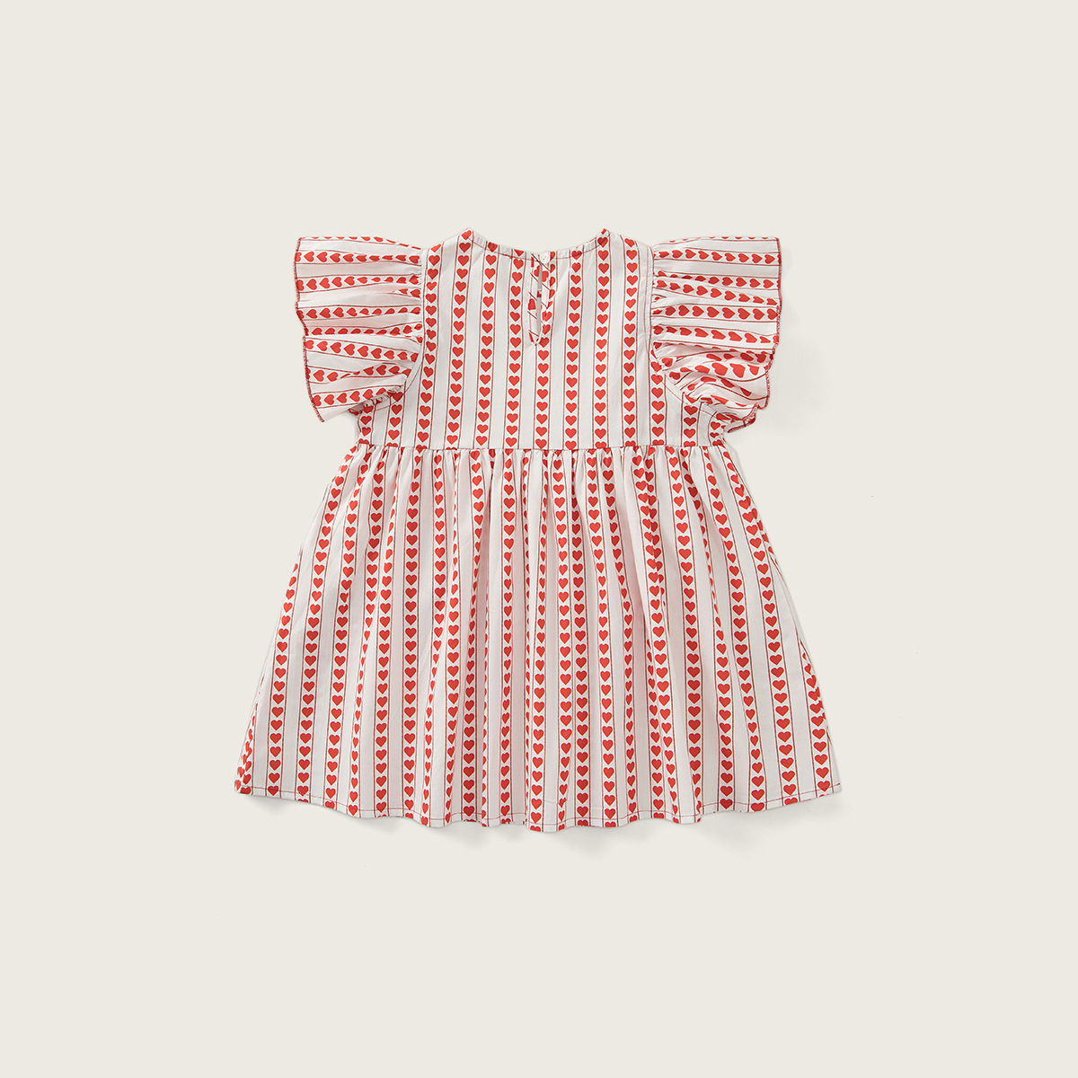 Kids Heart-Print Flutter Sleeves Dress