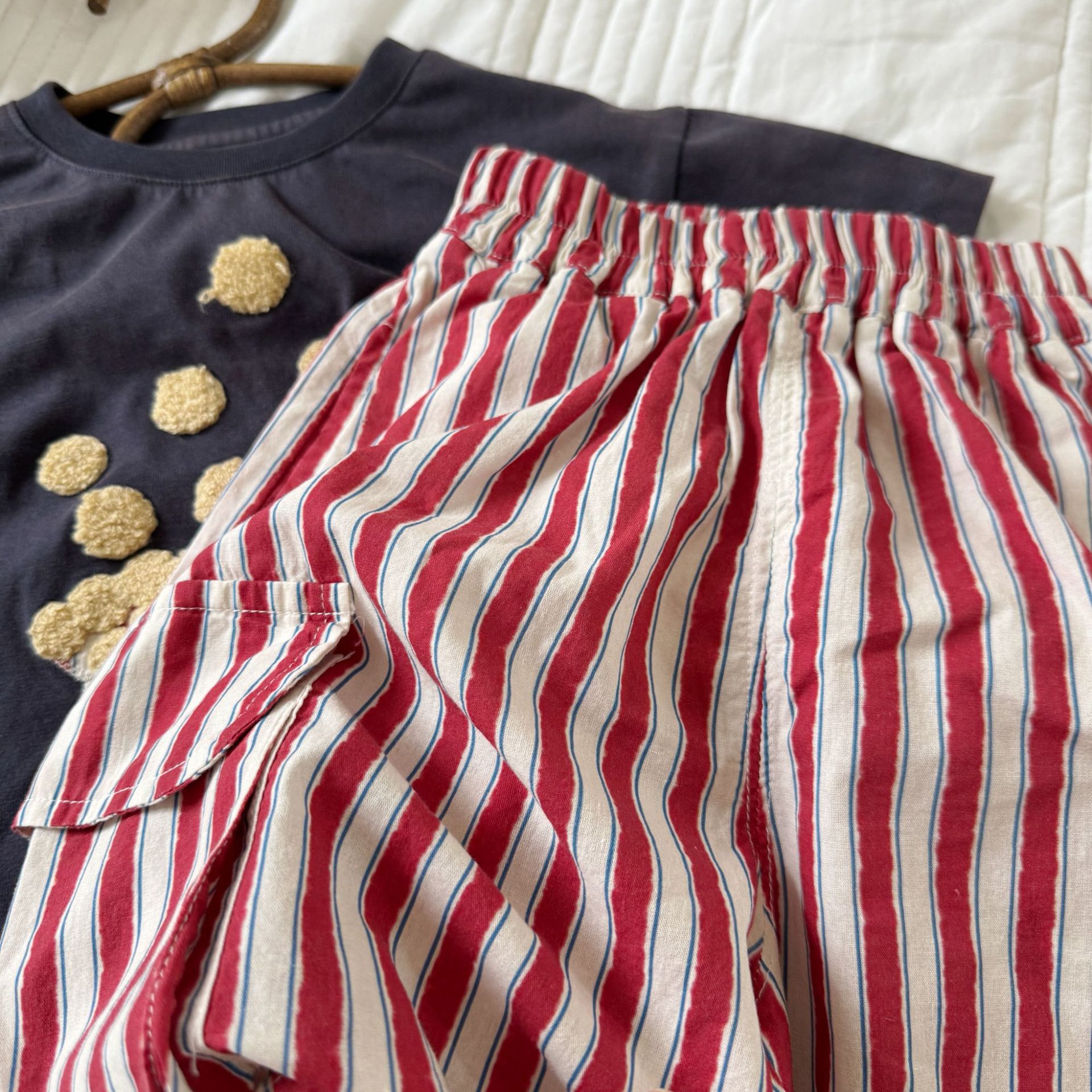Kids Popcorn Pattern Top and Stripe Short Pants Set