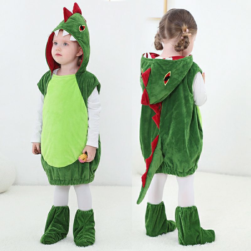 Kids Halloween Green Dinosaur Jumpsuit Costume Set