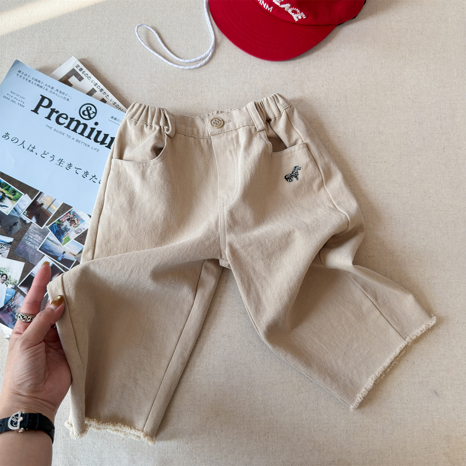 Kids Solid Color Embroidery Horse Pants