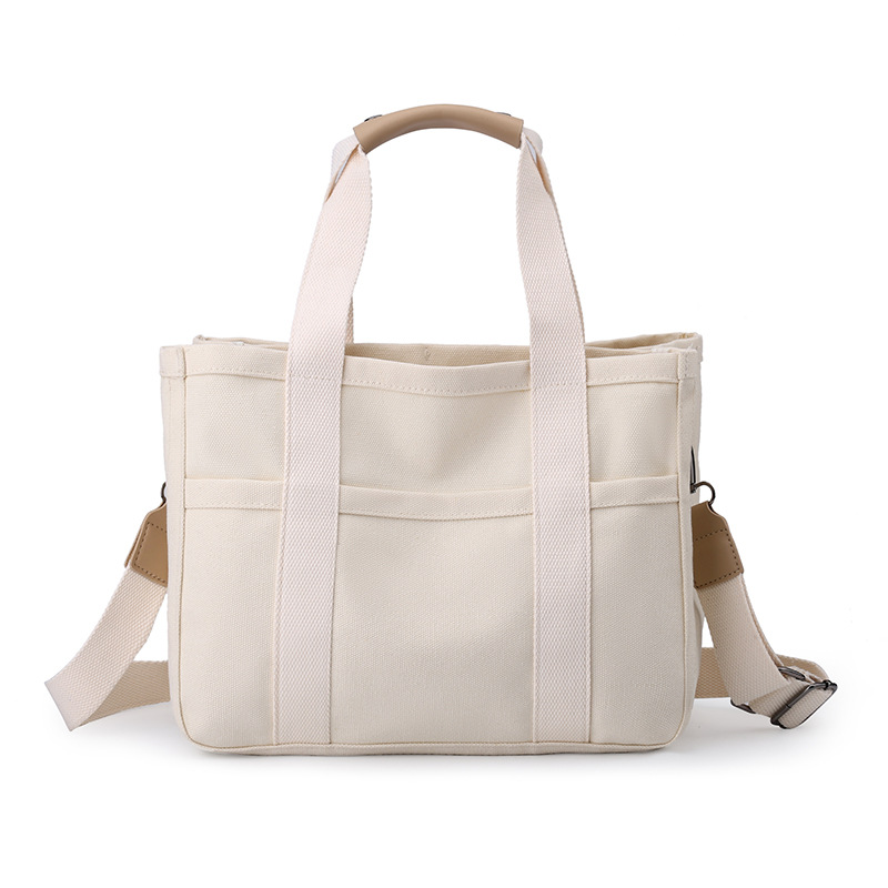 Mama and Me Solid Color Multi Compartment Canvas Bag