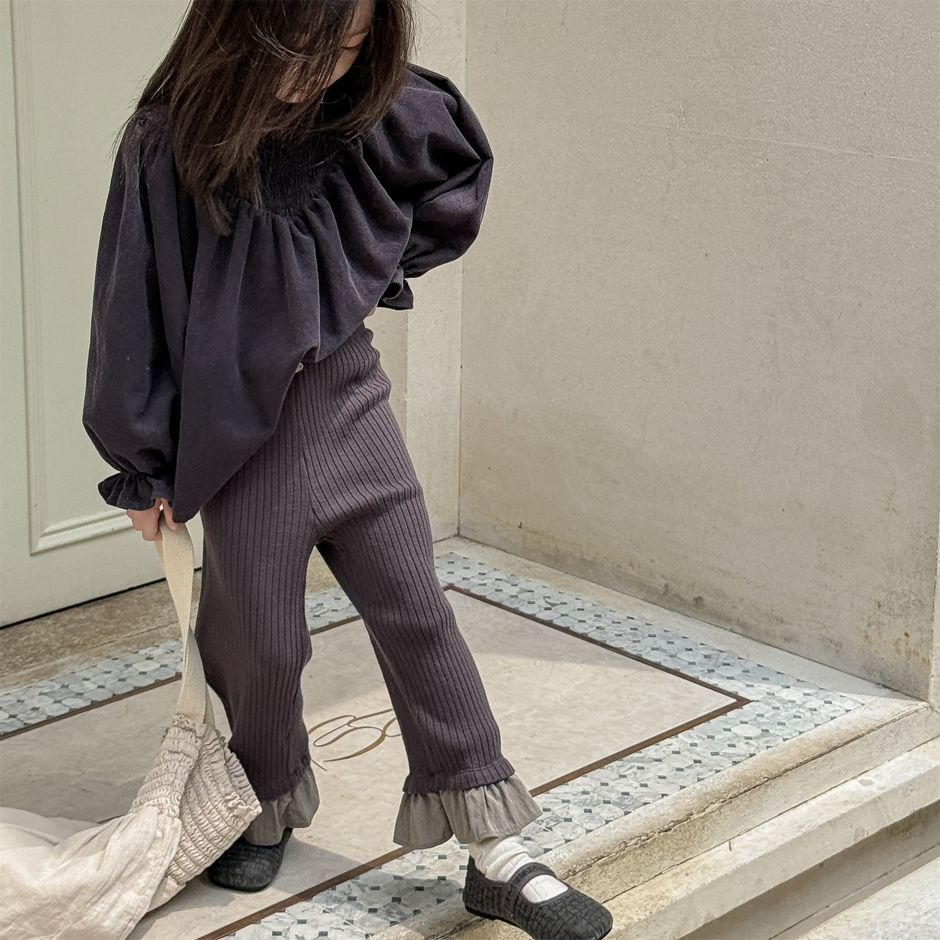 Kids Ribbed Lace Base Layer Bell Pants
