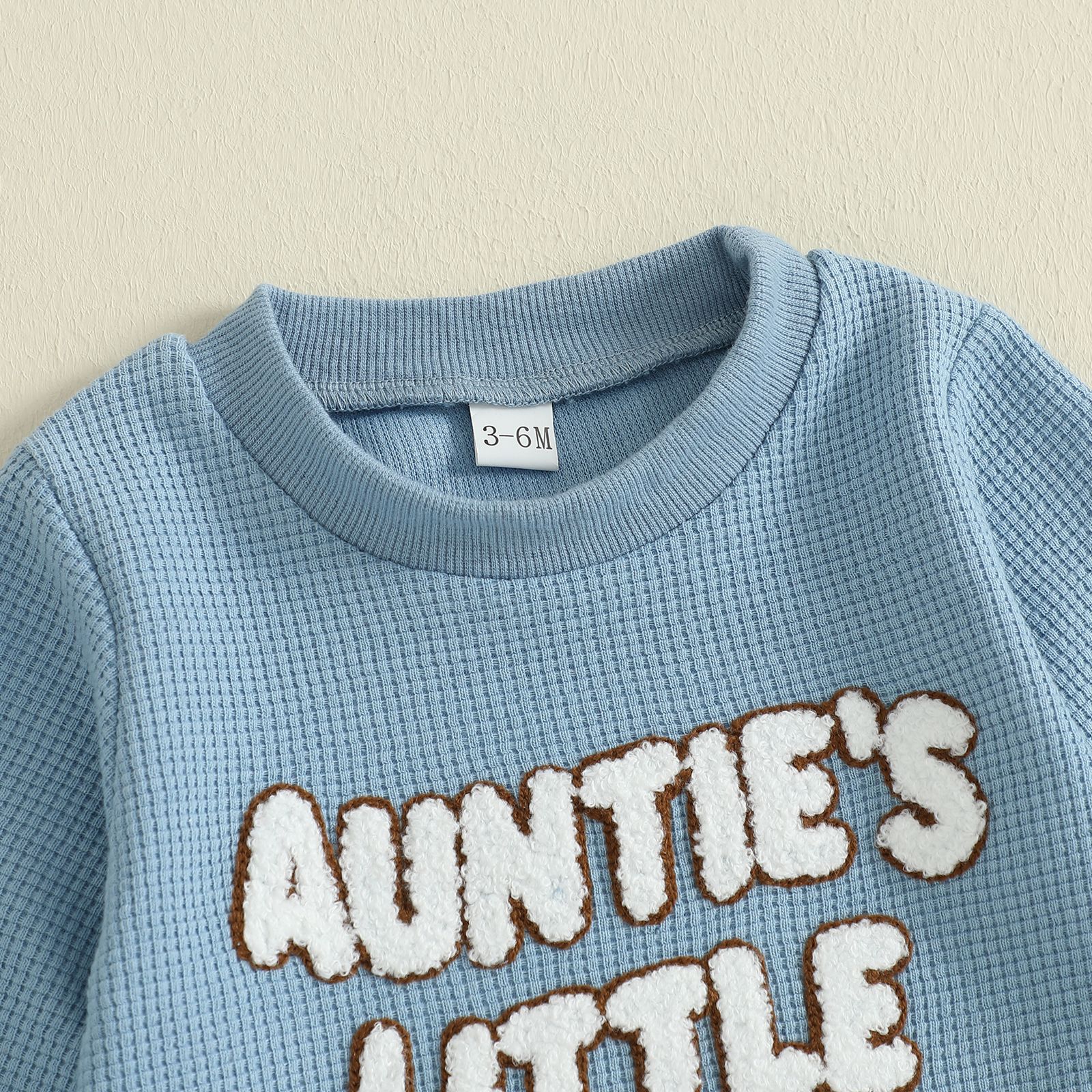 AUNTIE'S LITTLE BESTIE Baby Waffle Embroidery Bodysuit Pants Set