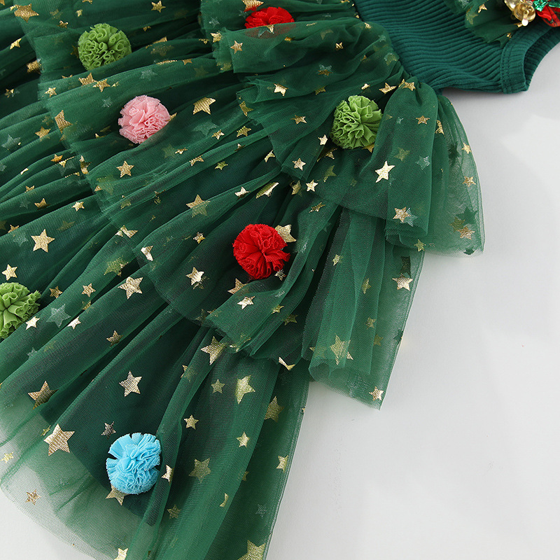 Kids Christmas Tulle Flowers Star Dress