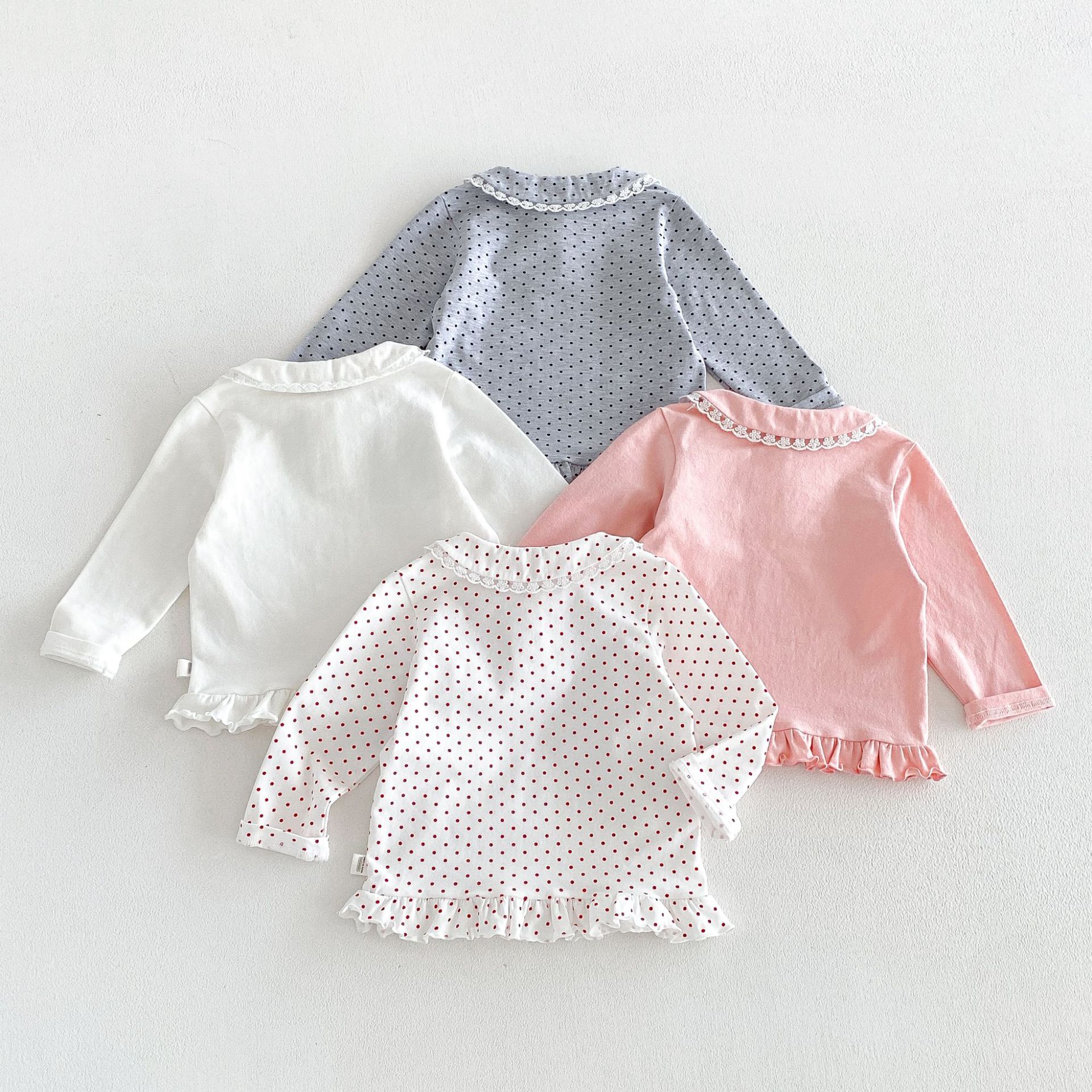 Kids Lace Lapel Polka Dots T-shirt