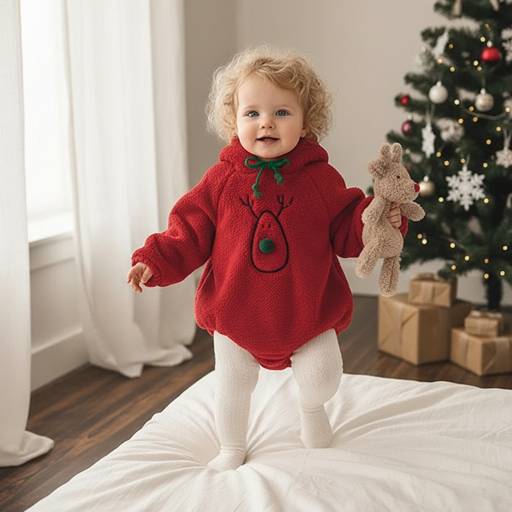 Baby Christmas Bear Hooded Fleece Onesie