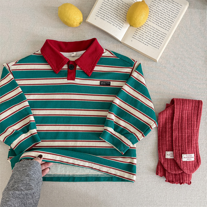 Kids Stripe Lapel T-shirt