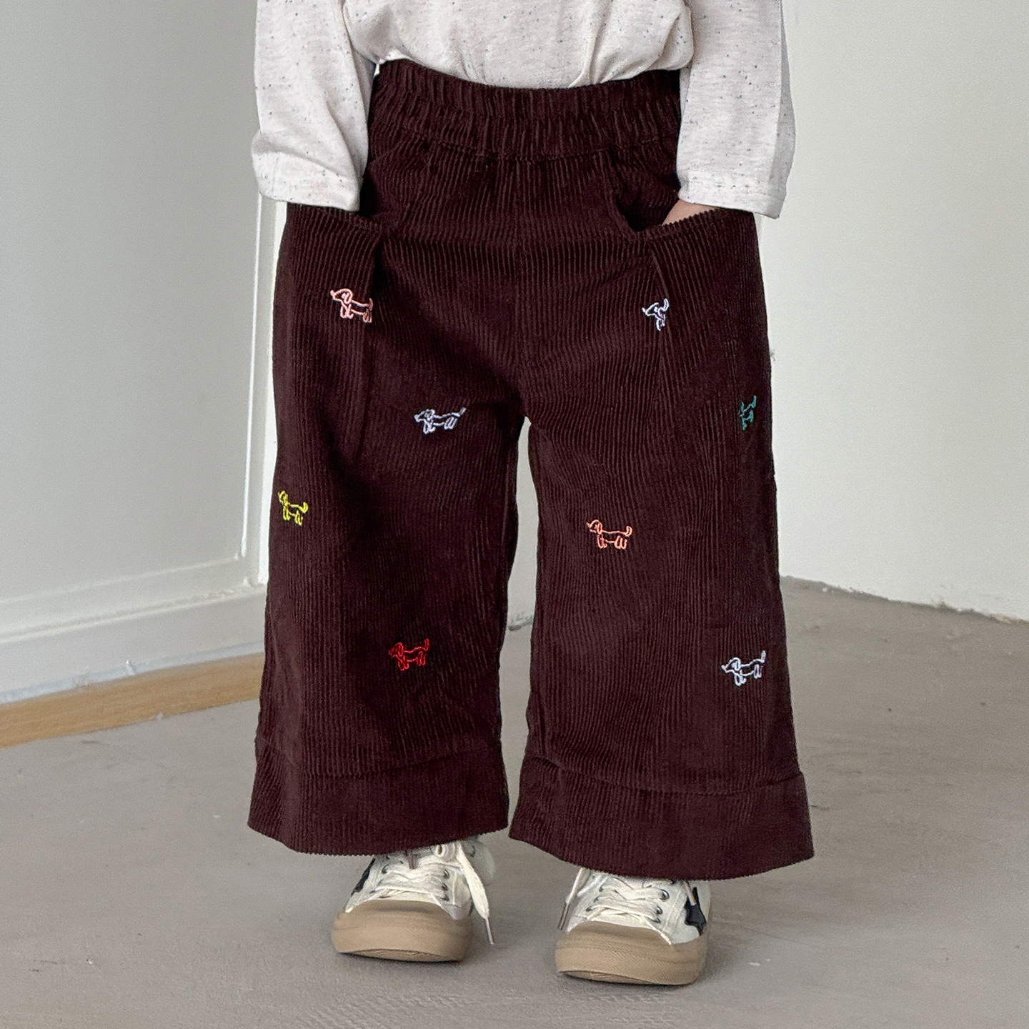 Kids Colorful Dog Corduroy Pants