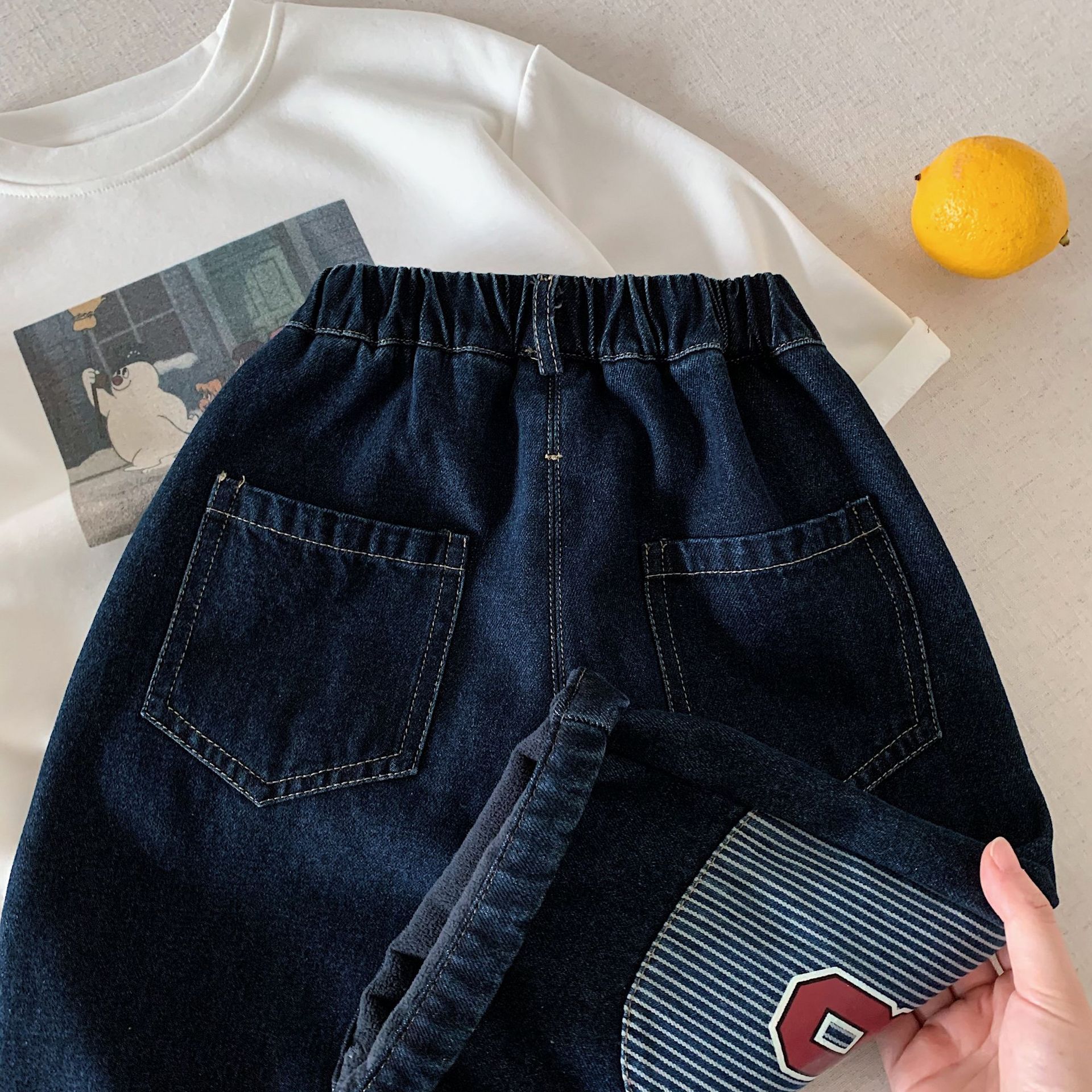 DailyBebe Kids Patch Embroidery Scimitar Denim Pants