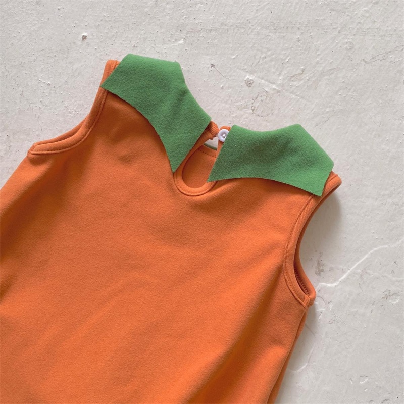 Baby Halloween Sleeveless Pumpkin Print Romper （Includes hat）