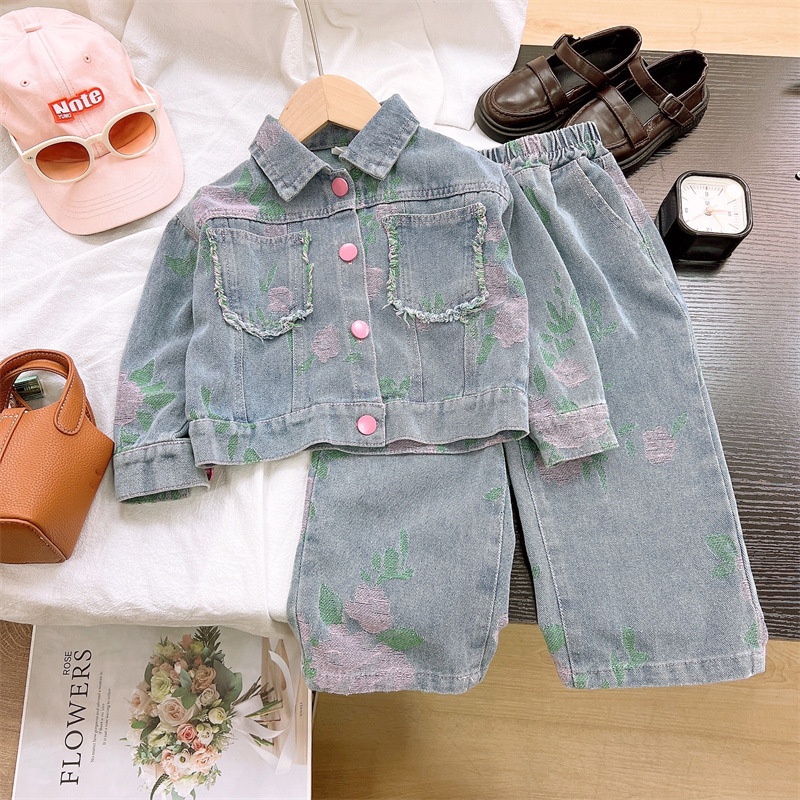 2- Piece Baby Toddler Girls Printed Denim Set