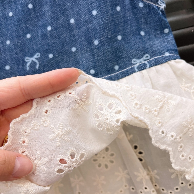 2-Piece Baby Toddler Girls Lace Denim Patchwork Set