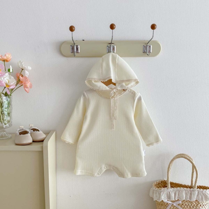 Baby Girl Waffle Lace Romper（Hat Included）