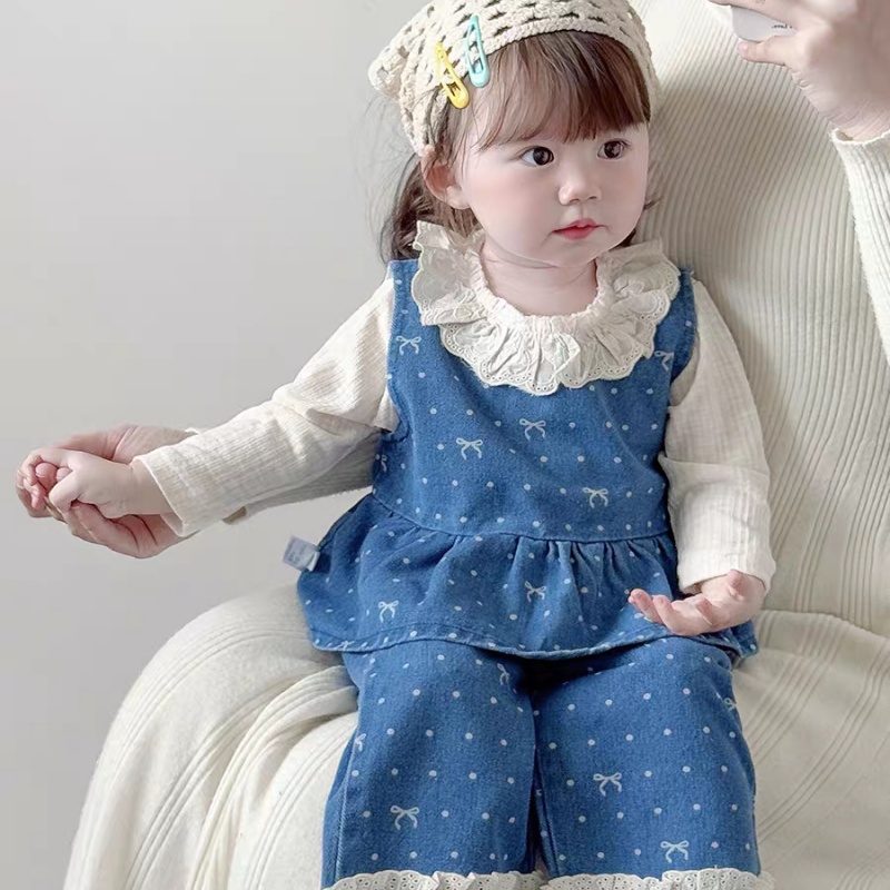 2-piece Baby Girl Printed Denim Pants Set