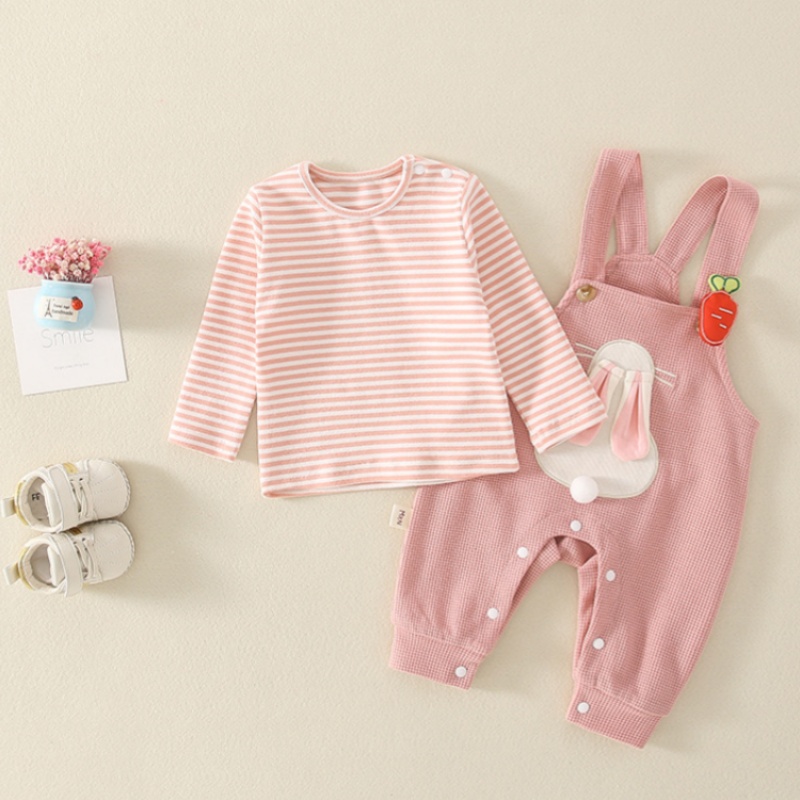 2 Piece Baby Girls Striped Overalls Set