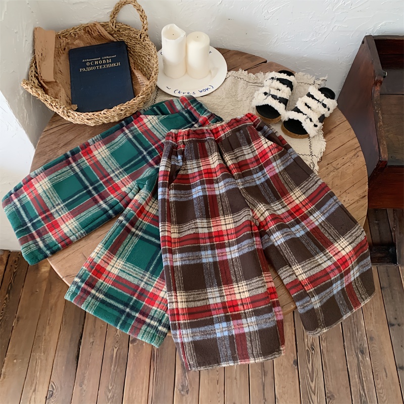 Baby Toddler Warm Tweed Plaid Wide-Leg Pants