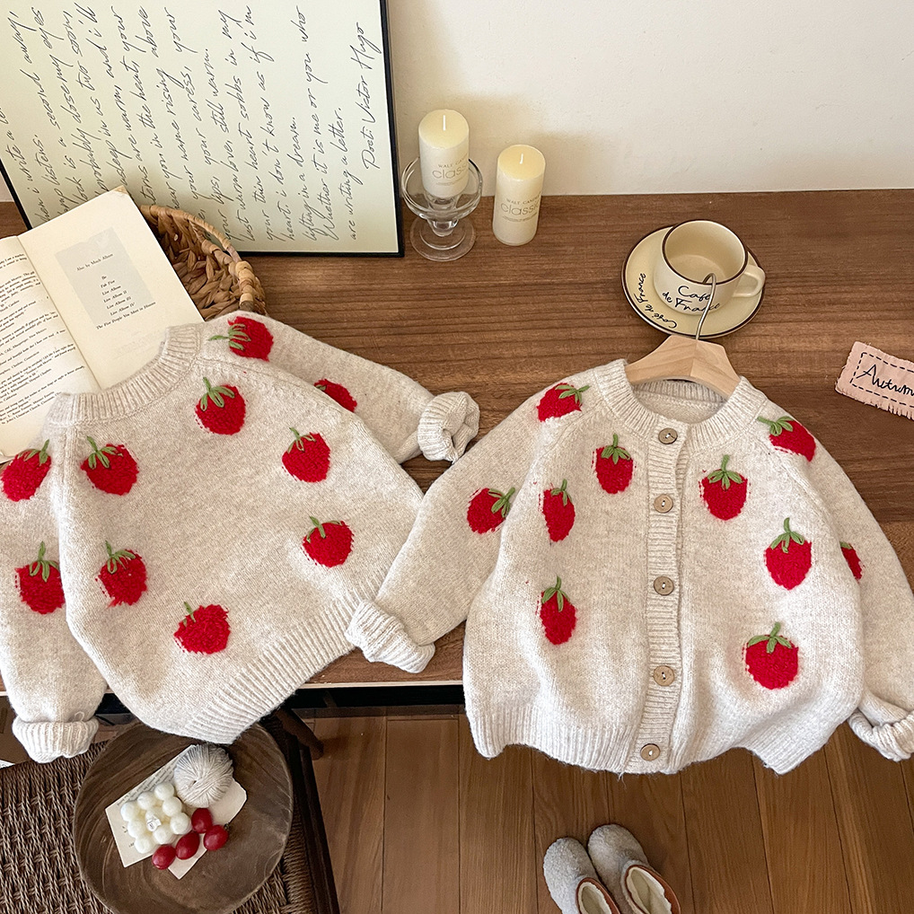 Toddler Girls Cute Strawberry Cardigan Sweater